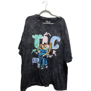 TLC 1992 Graphic T-Shirt Acid Wash Black Vintage Style Band Tee 3X Cotton